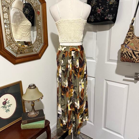 VTG 90s Jones New York Green Tropical Floral 100% Silk Vacation Maxi Skirt 6/S - Picture 5 of 8